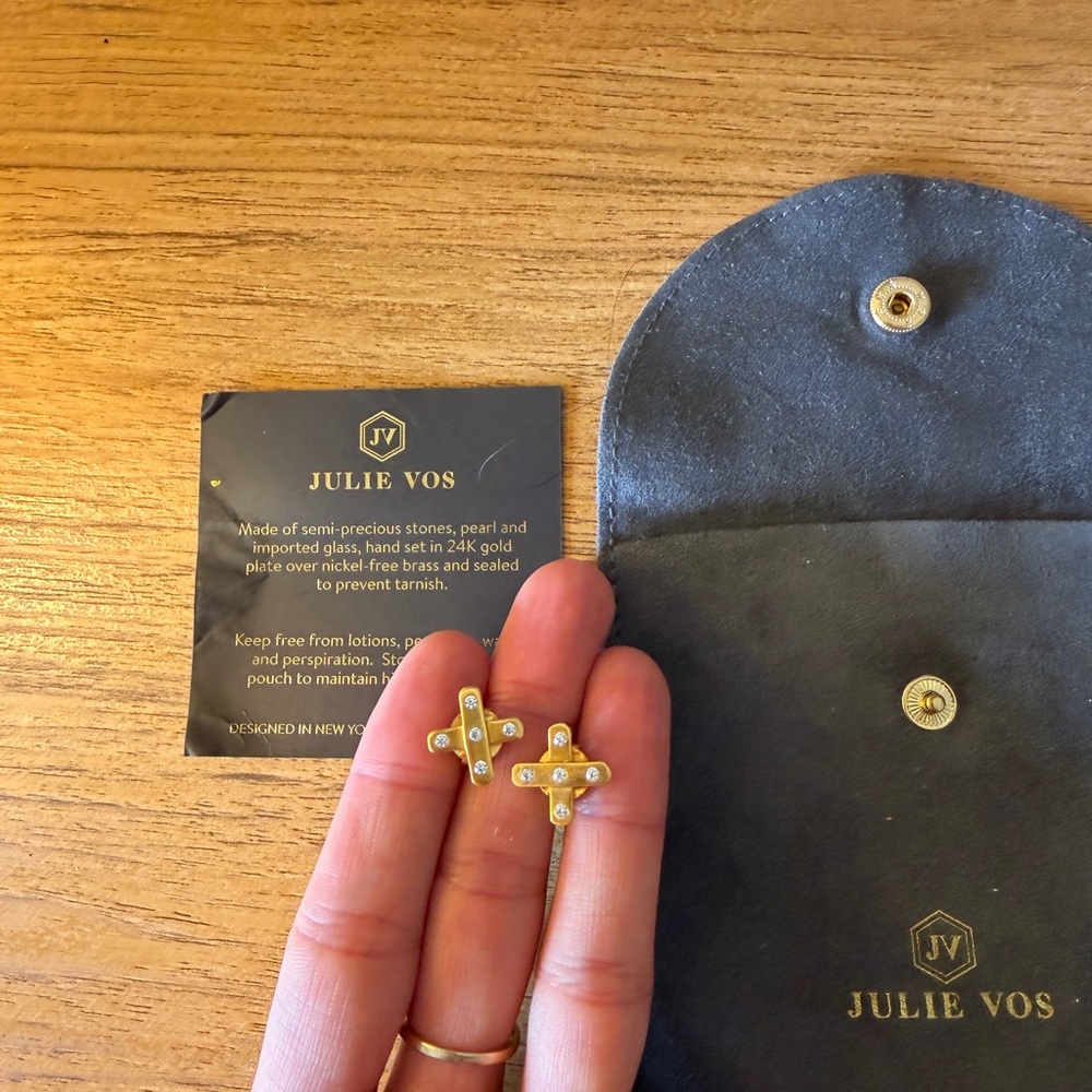 Julie Vos Gold Cross Stud Earrings